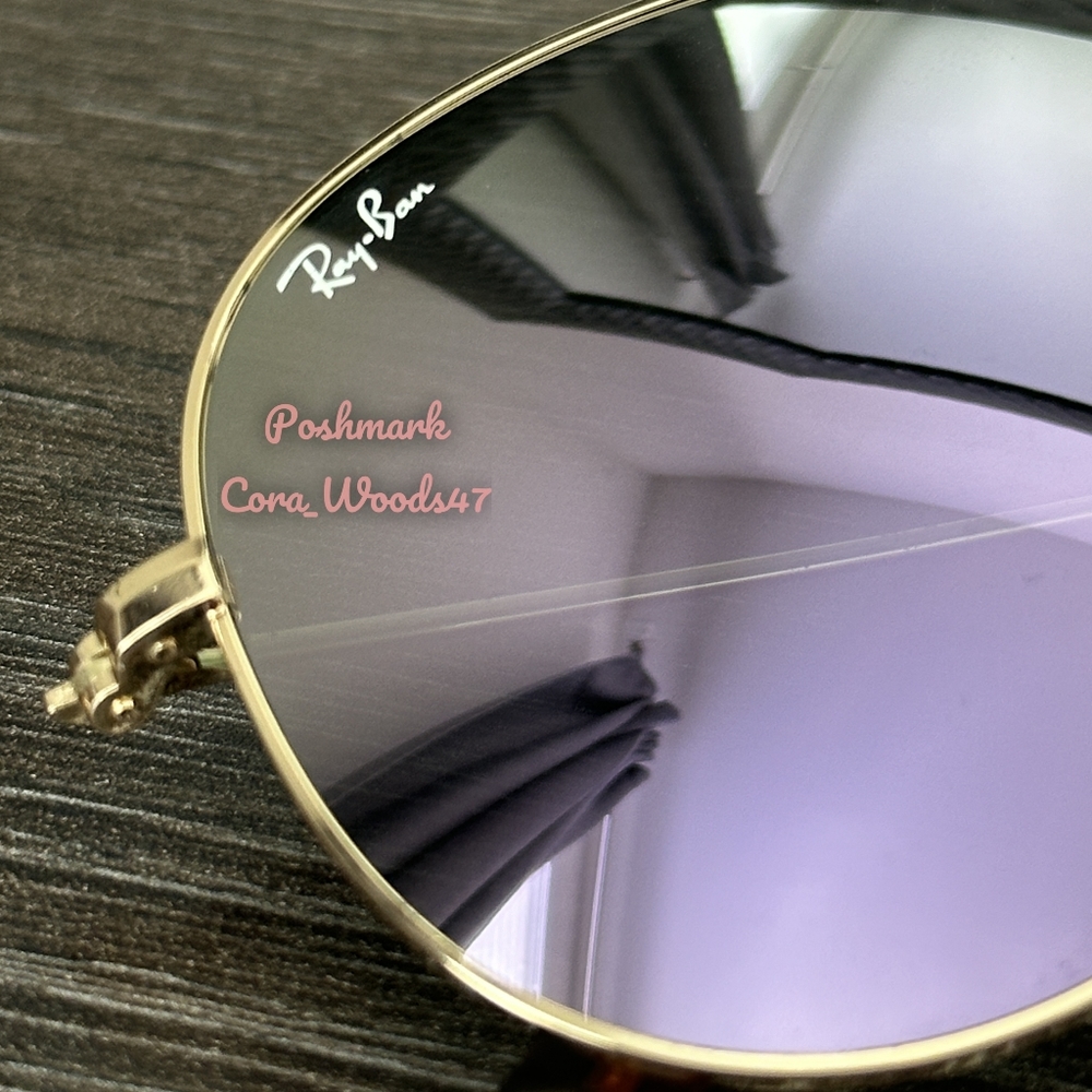 RayBan Aviator Purple Flash Lenses RB3025 Gold Frame 58 / 62 Unisex New - Picture 8 of 15
